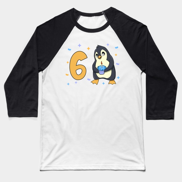 I am 6 with penguin - kids birthday 6 years old Baseball T-Shirt by Modern Medieval Design